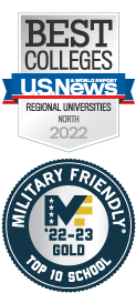 Best College U.S. News and World Report Regional Universities North 2022 badge and Military Friendly Top 10 School '22-23 GOLD badge