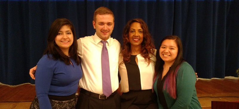Michelle Bernard with students at SJC Brooklyn on Thursday, May 12